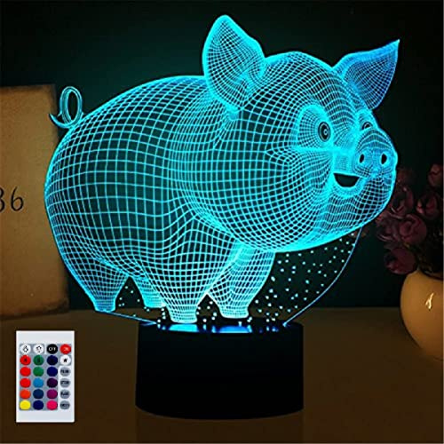 SUPERHONGJIHAO Schweine 3D Nachtlicht Kinder Nachttischlampe 16 Farben ändern mit Fernbedienung für Kind
