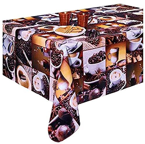 Wachstuch Tischdecke 140 x 160cm, Wachstischdecke abwaschbar, Wachstuchtischdecke wasserabweisend (Kaffee 100a)
