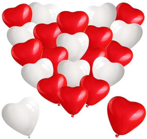 30 Stück Luftballons Hochzeit,Rot Weiß Herzförmiger Ballon,Helium Luftballons Hochzeit,Latex Herz Ballon Helium für Geburtstags Valentinstag Hochzeitsdeko Brautdusche Verlobung Party