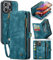UFinetech für iPhone 15 Pro Max Hülle, Flip Leder TPU Stoßfeste Kartenfach Tasche Handyhülle für iPhone 15 Pro Max, Magnetisch Kratzfest Abnehmbare Reißverschluss mit Band Schutzhülle Cover, Blau
