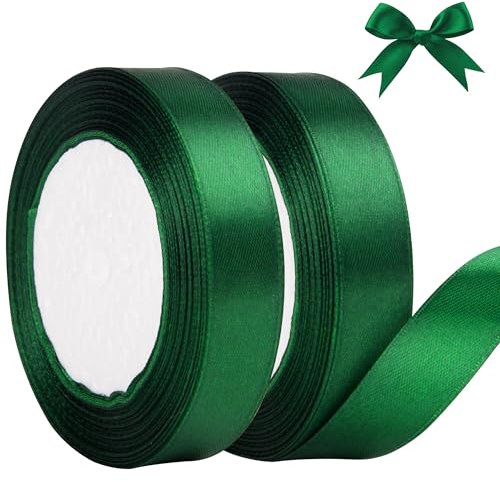 AWCIGG Satinband Grün, 44m x 20mm Geschenkband Dekoration Schleifenband Stoffband Bänder für Geschenkverpackungen, Floristen, Basteln, Nähen, Autos, Hochzeit, Weihnachten (22m/rolle)