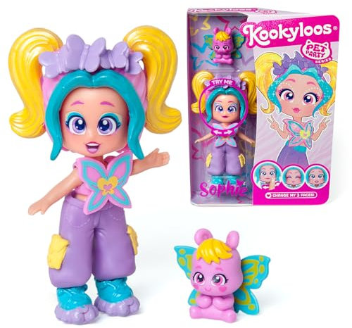 KOOKYLOOS Sophie Pet Party Serie-Sammelpuppe Sophie mit einem Schmetterling Haustier inkl Sophie Puppe, 1 Haustier, Kleidung, modische Schuhe und 1 Zubehör,1 Puppe, 3 Verschiedene