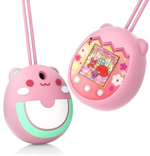 BeisDirect Silikon-Schutzhülle für Tamagotchi Pix virtuelles Haustier-Spielmaschine, Anti-Drop-Hülle mit Fingerband, Rosa