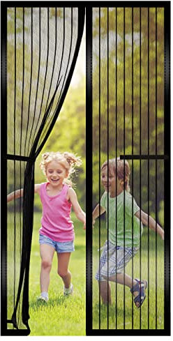 JelKen Fliegengitter Tür, 90x200cm Magnet Insektenschutz, Magnetvorhang für Terrassentür, Balkontür und Kellertür – Kinderleichte Klebemontage Ohne Bohren (schwarz)