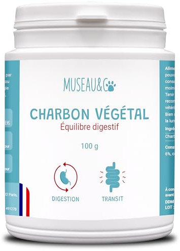 Museau & Co Charbon Actif pour Chien et Chat – Anti Diarrhée pour Chien et Chat – Soutien la Digestion – Contre la Constipation du Chat – Flatulences du Chien – 100gr Fabriqué en France