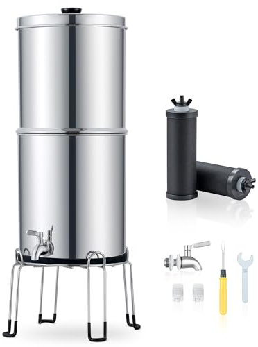 CO-Z Gravity-Fed Water Filter System, 8.5 L, Stainless Steel, Activated Carbon, Chamber Stand, Stackable Design, NSF/ANSI 42 Certified