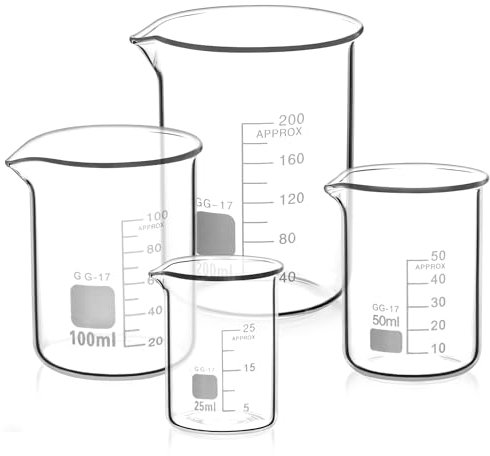 QWORK® 4 Pcs Graduated Borosilicate Glass Beaker 25ml 50ml 100ml 200ml Set for Science Lab Kitchen