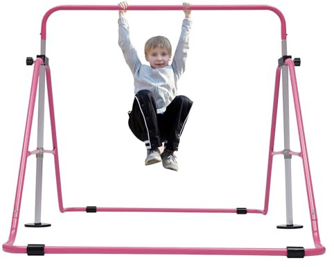 SuhoFutus Turnreck Gymnastik Kinder, Verstellbar Falten Horizontale Turnstange, Rosa Reckstange Indoor/Outdoor, Gymnastik Kletterstange für Kinder Turnen Krafttraining, Belastbar bis 100kg