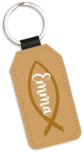 True Statements Schlüsselanhänger „Fisch“ personalisiert - religiöses christliches Symbol - Kunstleder – Geschenk Konfirmation Kommunion Firmung (Gold)