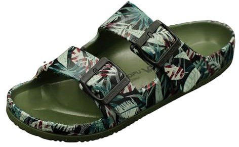 VICT POPU Pantoletten Damen mit Fussbett Sandalen Flach Rutschfest Sommer Badelatschen Lässig EVA Slides Erwachsene Schlappen Bananenarmee Grün 41