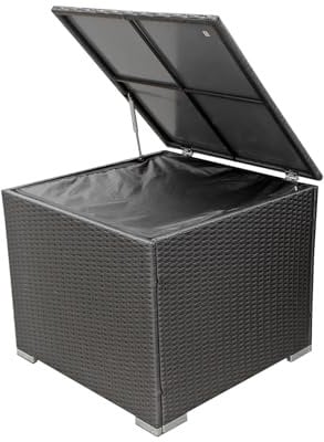 Calma Lux® Auflagenbox Kissenbox 300 L mit Deckel 75x75x65cm Wasserdicht Gasdruckfeder Garten Aufbewahrungsbox Balkon Truhe Abwaschbar Polyrattan Schwarz (Schwarz)