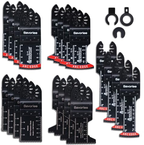 20PCS Oscillating Saw Blades, Universal Oscillating Multitool Saw Blades for Wood Plastics Metal, Quick Release Multi Tool Kits Fit Ryobi Milwaukee Rockwell Fein Makita