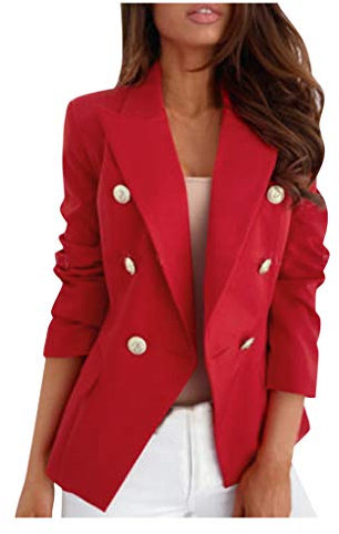 Blazer rose pour femme - Veste blazer pour femme élégante et longue - Blazer pour femme sportif et élégant - Décontracté - Fausse poche boutonnée - Veste blazer d'affaires à manches longues - Petite