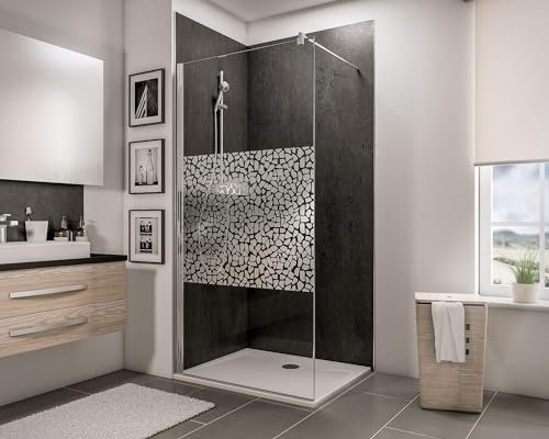 Schulte paroi de douche fixe à l’italienne 90 x 190 cm, barre 122 cm incluse, profilé aspect chromé, montage gauche droite, verre de sécurité antical 5 mm, décor, plage de réglage 86.7-90.0