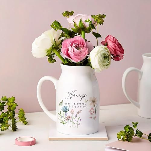 Gossby Grandma Flower Vase - Grandma Gift Idea - Ceramic Pot with Handle - Gardening Gift