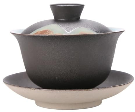 EOTRERANQ Glazed Painting Color Black Pottery Covered Bowl Ceramic Tea Making Bowl, Coarse Ceramic Grab Cover Bowl