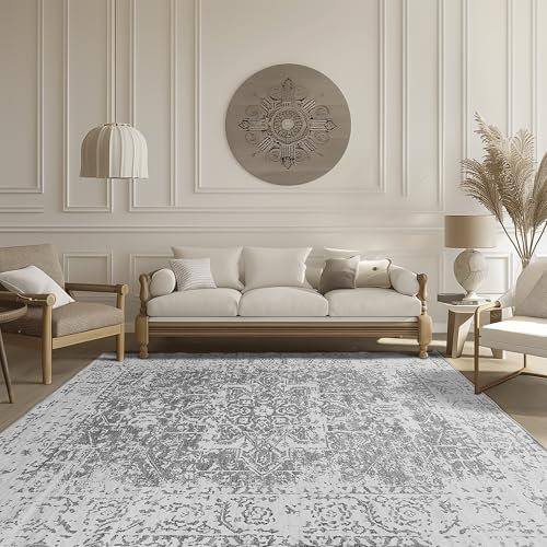 PONY DANCE Tappeto Camera da Letto 160x230 cm Sottile Lavabile in Lavatrice Decorazione Tappeto Salotto Pelo Corto Antiscivolo Soggiorno, Grigio