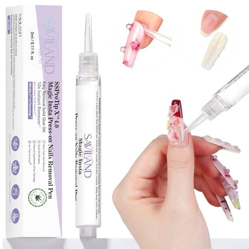 SAVILAND Nagelkleber Entferner Stift: 10S Schnellentfernungs Gel Entferner für Nägel mit Vitamin E Natürliche Inhaltsstoffe Press On Nails Entferner für Künstliche Nägel Fester Kleber Gel Entfernung