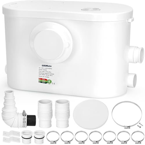 Macerator Pump, 600W Silent Sewage Sump Pump, 8100L/H Flow, 31.2ft/9.5m Upstream Head, 3 Water Inlets for Basement, Kitchen, Shower, Toilet, Tub