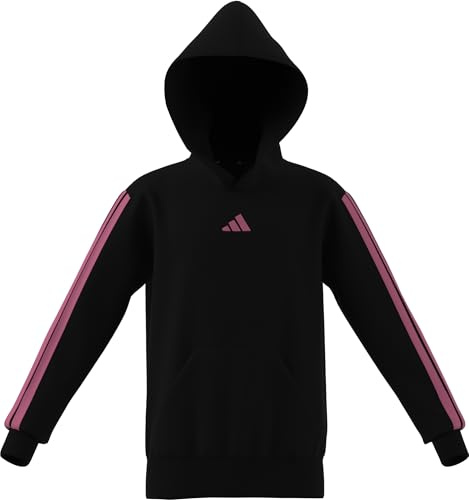 adidas Unisex Kinder Essentials 3 Stripes Hoodie, Black/pink Fusion, 11-12 Years