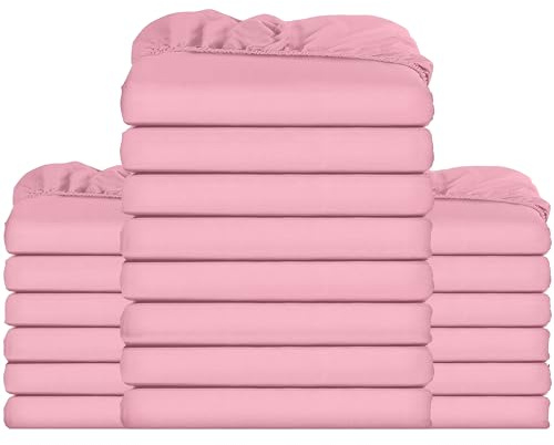 Utopia Bedding Fitted Sheet Bulk Pack of 20 Pieces - King, Pink - Deep Pocket - Easy Care Soft Brushed Microfibre Fabric - Shrinkage and Fade Resistant - Bottom Sheet