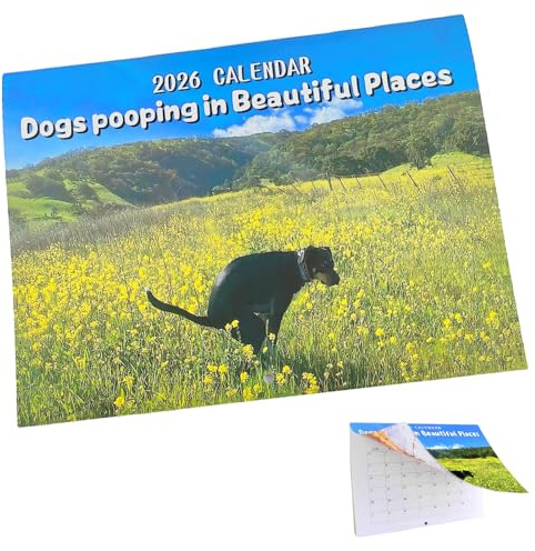 Pooping Dogs Calendar 2026, Dogs Pooping In Beautiful Places Calendar, 9,84 X 7,48 Zoll Lustiger 2026 Hündchen Kalender Wandkalender, Kackende Hunde Kalender 2026 Geeignet für Familien und Hotels