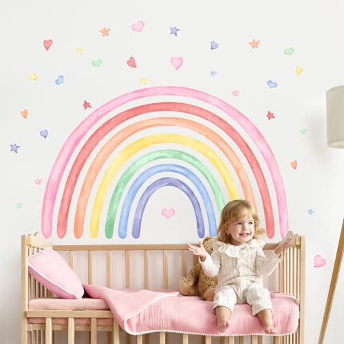Supzone Adesivi Murali Arcobaleno Bambini - Arcoíris e Decorazioni a Cuore, Sticker da Parete per Camerette Bambini - Adesivi per Asilo Nido e Camera da Letto