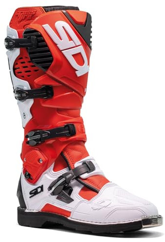 SiDI | Stivali Moto Offroad, Stivali Motocross Professionali Uomo CROSSFIRE 3, Fibbie Regolabili e Sostituibili, Flex System, Hyper Extension Block, rosso, bianco., 44.5 EU