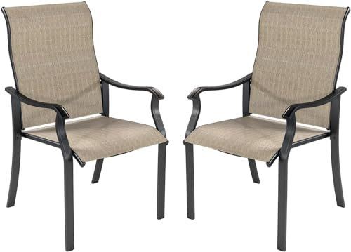 UDPATIO Gartenstühle 2er Set, Hochlehner Gartenstuhl Metall, Textilene Balkonstuhl, Terrassenstuhl 160kg Belastbar, Gartensessel wetterfest für Terrasse, Garten, (Beige)