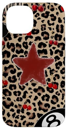 Aesthetic Star & Cherry 8 Ball Y2K On Cheetah Leopard Print Case for iPhone 14