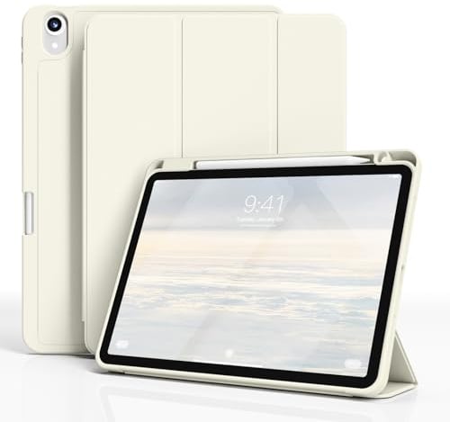 JKSML Hülle für iPad Air 11 Zoll (M4/M3/M2) 2026/2025/2024 | für iPad Air 5./4. Gen 10,9 Zoll 2022/2020, Weich TPU Schutzhülle mit Stifthalter, Auto-Schlaf & Weckfunktion,Weiße Creme