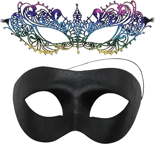 MZinge Masquerade Mask for Couple Men Venetian Mask for Halloween Lace Masque Costume Eyemask Party Prom Ball Mardi Gras (color black)
