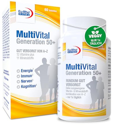 MultiVital Generation 50+ | Multivitamin Tabletten speziell für Best Ager ab 50 Jahren | 13 Vitamine plus 11 Mineralstoffe | Der Allrounder für Energie, Immunsystem, Nerven, Kognition | 60 Tabletten