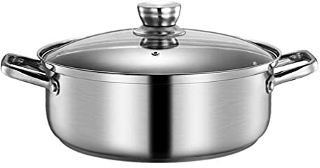 GLJTUO 1Pc Stainless Steel Mandarin Pot Kitchen Cookware Portable Hot Pot With Stainless Steel Divider Metal Japanese Frying Pot Kitchen Gadget Household Tempered Glass/Silver/3,