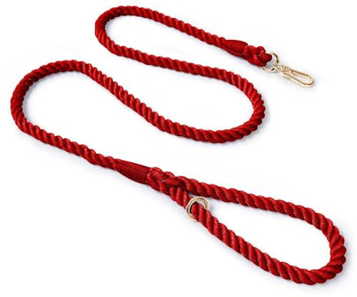 Geflochtene Hundeleine, Führleine aus Baumwolle, 1,6 m lang, 14 mm stark, für kleine bis große Hunde (Rot)