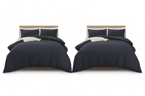 MOONLIGHT20015 King Duvet Cover Set Pack of 2 Charcoal Solid Soft Pre-Washed King Bedding Duvet Cover Sets with 2 Matching Pillowcases