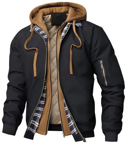 MEDUOLA Blouson Homme avec Capuche Double Zippé Hiver Manches Longues avec Poches Chaud Veste Sport DéContracté Manteau