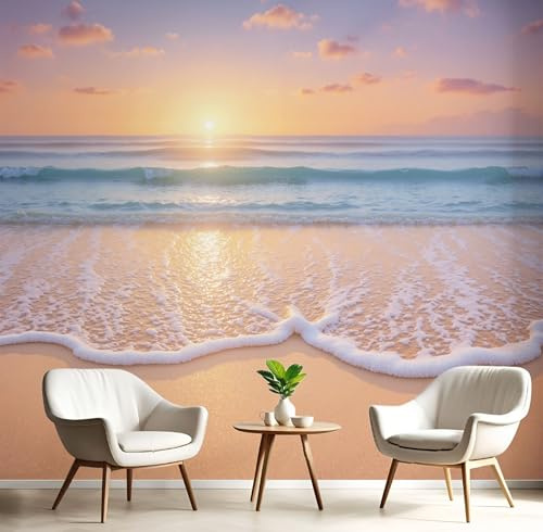Fotomurales 450×315cm Naturalmente La Playa Papel Pintado Tejido No Tejido, Atardecer Cielo Fotomural Efecto 3D Papel Tapiz XXL Decorativos pared Murales Oro Póster para Dormitorio Salón