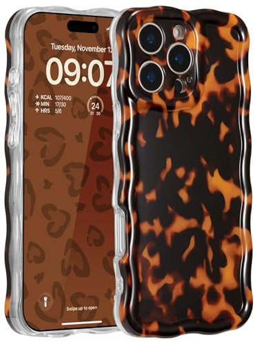 ZCDAYE for iPhone 15 Pro Max Case Cute Wavy Aethetic Printed Phone Case for Women Girls, Pretty Soft Shell Full Camera Protective Cases for iPhone 15 Pro Max (6.7 inches), Amber Leopard Print