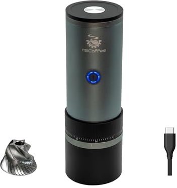MiiCoffee Molinillo de café eléctrico portátil PT2, molinillo de café con mecanismo cónico de acero inoxidable, carcasa de aluminio con cepillo de limpieza incluido