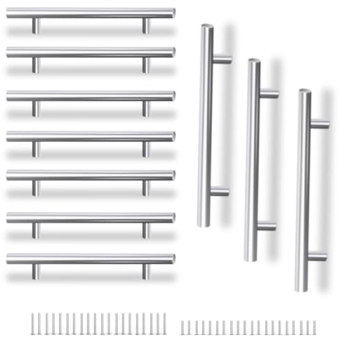 DCRAJIEAQI 10 Piece Satin Silver Kitchen Cupboard Handles – 96mm & 128mm Centre-to-Centre Door Handles for Cabinets and Drawers