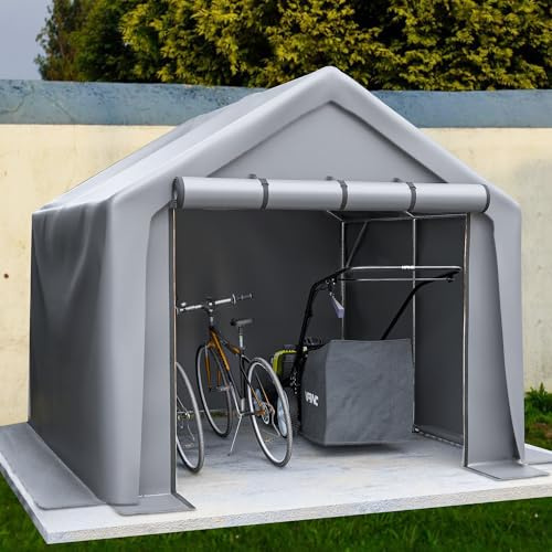 Ball & Cast Fahrradgarage wetterfest Geräteschuppen für 2-4 Fahrräder Carport Zelt mit UV-Schutz Fahrradschuppen für Regenschutz Motorrad Garage Gartenhaus Grau 244x241x217 cm