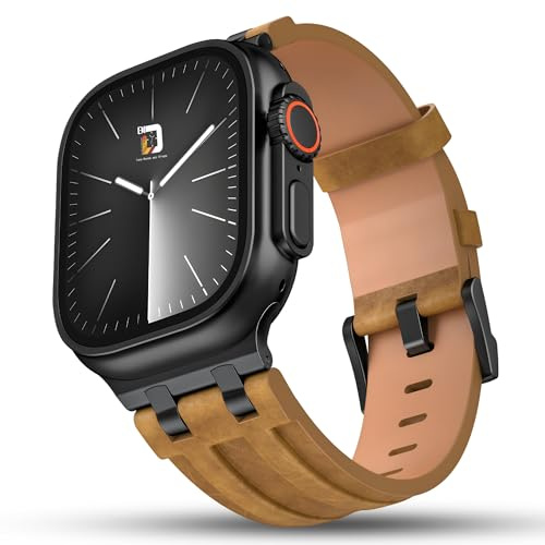 DADO Top Grain Crazy Horse Leather Band Compatible with Apple Watch Ultra 3/2/1, Series 11/10/9/8/7, 49/46/45/44mm, Elegant Strap with Classic Pin Buckle