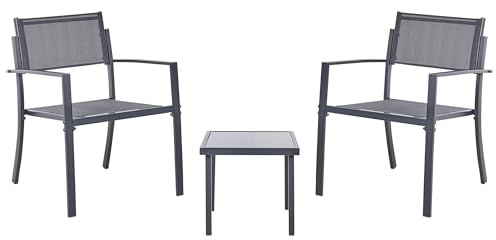 Balkonset 3-teilig Metall dunkelgrau bespannt Tisch mit 2 Stühlen Tavoleto