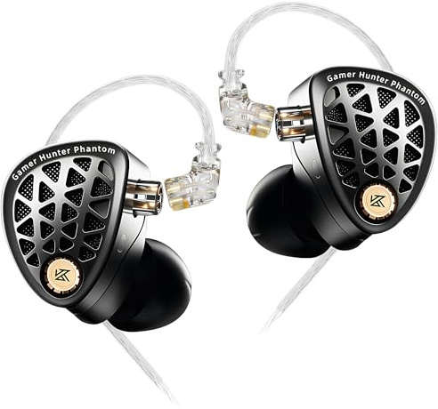 KZ Phantom Gaming Earbuds Hi-Fi Metal IEMs, Auricolari in-ear con grande driver dinamico, regolazione dell'effetto sonoro, cavo argentato staccabile e sostituibile (nero, senza microfono)