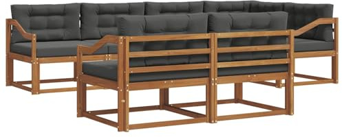 vidaXL Outdoor-Sofagarnitur mit Kissen 7 pcs Natur und Anthrazit, Sofa-Set aus Akazienholz, wetterfeste modulare Gartenmöbel, Outdoor Lounge, Flexibles Sectional-Sitzarrangement