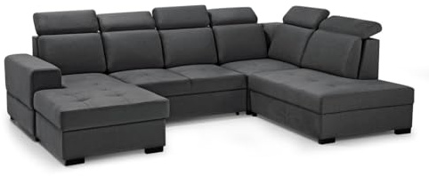 MW EURO-MEBLE Ecksofa Axel U - Wohnlandschaft, Polstersofa, Polstercouch (Linke Seite - Dunkelgrau: Voss 18)