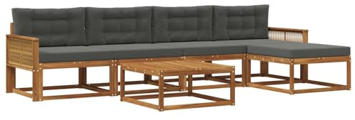 vidaXL Outdoor-Sofagarnitur mit Kissen 6 pcs Natur und Anthrazit, Patio-Lounge-Set, modernes Outdoor-Sofa, wetterfestes Gartenmöbel, Akazienholz