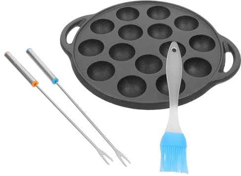 DEEPCRAFF Sartén de Hierro Fundido Espesa de 15 Agujeros para Cocinar Albóndigas y Caracoles Superficie Lisa y Práctico para Cocina en Casa Color Aleatorio