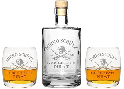 FORYOU24 6 Edle Whiskeygläser mit Whiskeykaraffe und Gravur Pirat Whisky-Set graviert